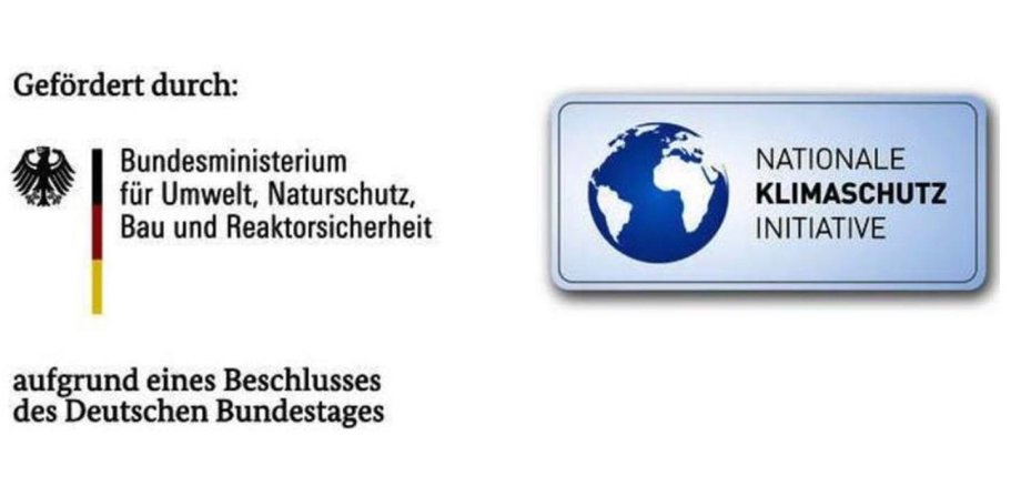 Förderlogo mit dem Text: "Gefördert durch: Bauministerium für Umwelt, Naturschutz, Bau und Reaktionssicherheit" und dem Logo Nationale Klimaschutz Initiative.
