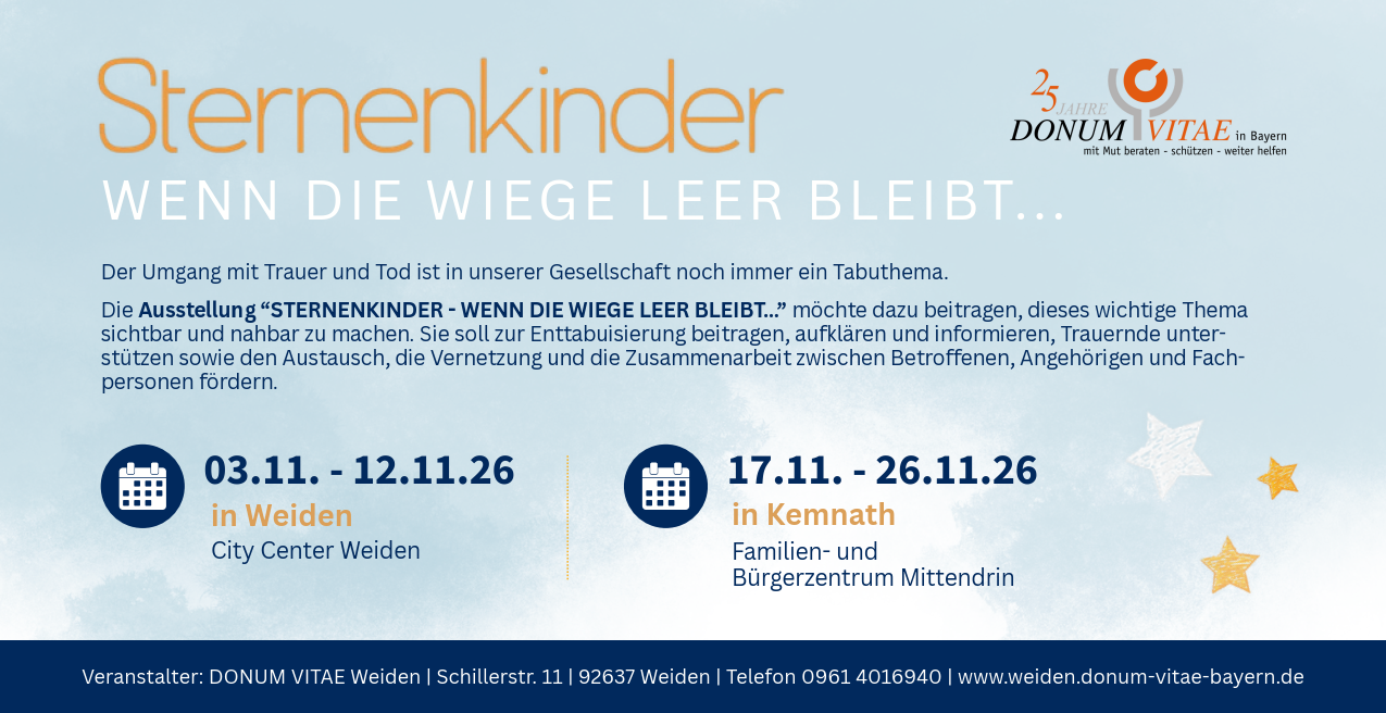 Flyer Ausstellung Donum Vitae Weiden "Sternenkinder - Wenn die Wiege leer bleibt"
