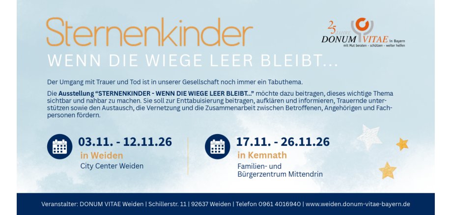 Flyer Ausstellung Donum Vitae Weiden "Sternenkinder - Wenn die Wiege leer bleibt"