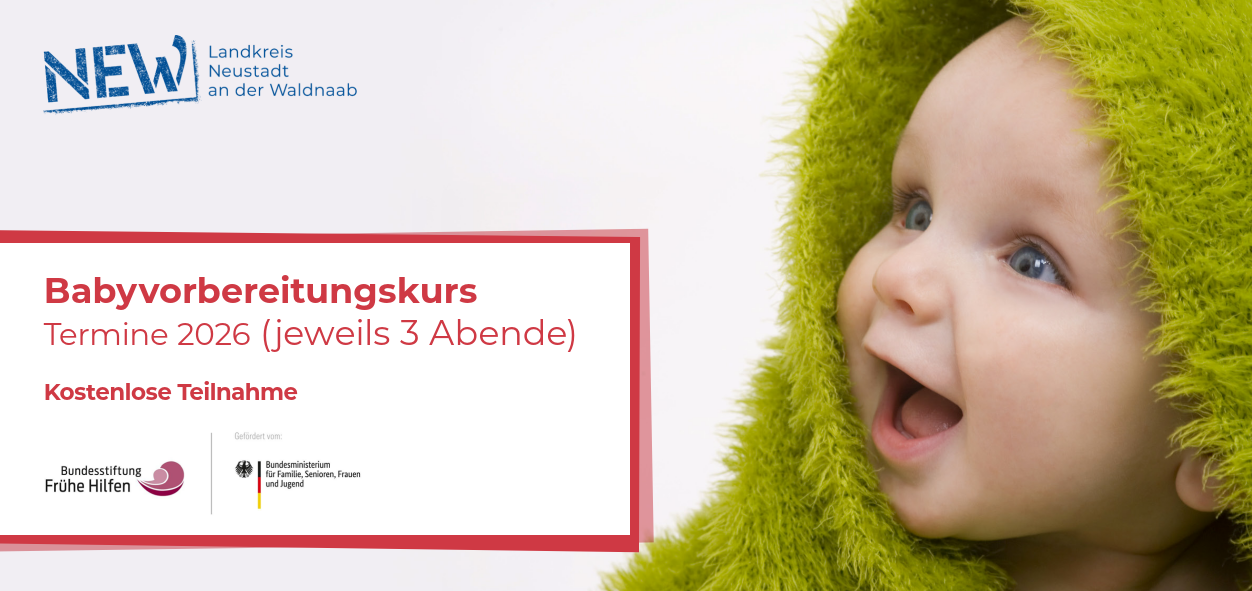 Es wird der Flyer des Babyvorbereitungskurses 2025 angezeigt.