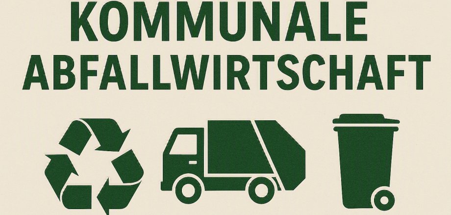 Grüne Symbole für Recycling, Müllabfuhr und Abfalltonne als Darstellung der kommunalen Abfallwirtschaft und einer umweltgerechten Abfallentsorgung.
