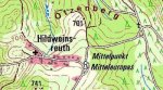 Topografische Karte mit Ortsmarkierung
© Bayerische Vermessungsverwaltung Topografische Karte mit Höhenlinien, Wäldern und Siedlungen