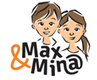 Logo Max & Min@ mit einer Illustration von zwei freundlich lächelnden Kindern