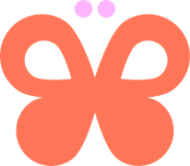 Grafisches Icon - Stilisiertes Schmetterlingssymbol in Orange mit zwei rosa Punkten oberhalb.