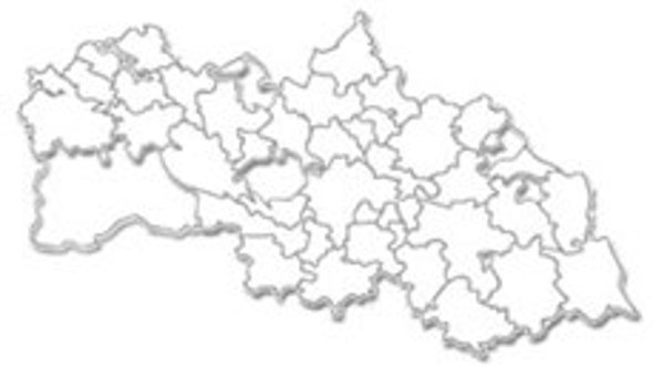 Graue Umrisskarte mit den eingezeichneten Verwaltungsgrenzen des Landkreises Neustadt an der Waldnaabs